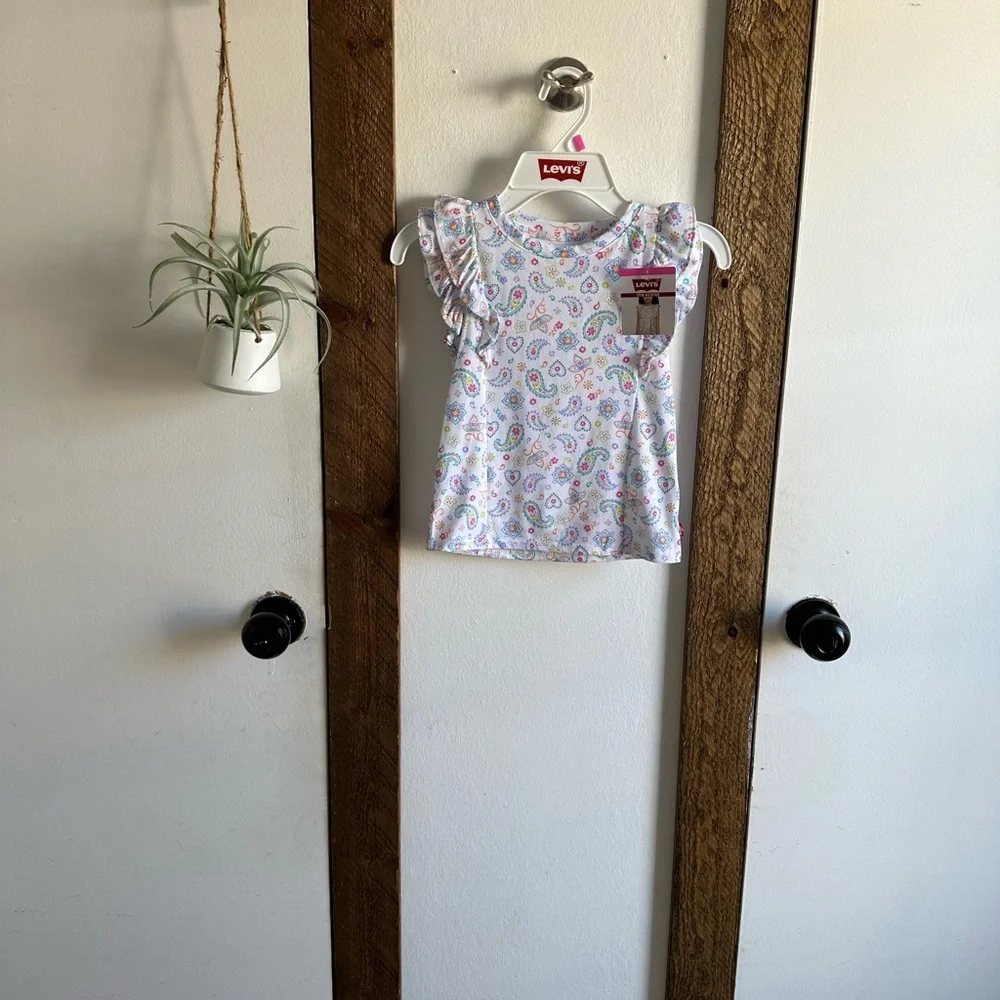 New Levi's Girls Size 4 Colorful Paisley Print Top Ruffle Layered Short Sleeves - Picture 6 of 16